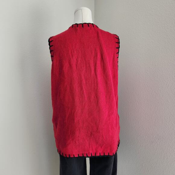Vintage 90s Red Knit Christmas Vest Santa Reindeer Ornaments Embroidery XL - Picture 6 of 8